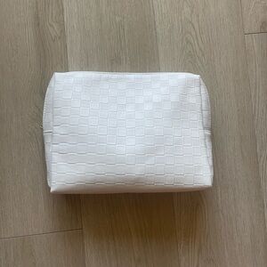 Checkered Leather Large Cosmetic Makeup Bag